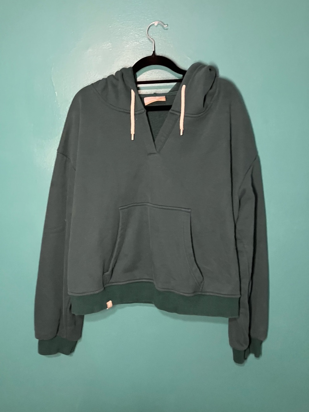 Women's Green Hooded Pullover Sweatshirt with Kangaroo Pocket